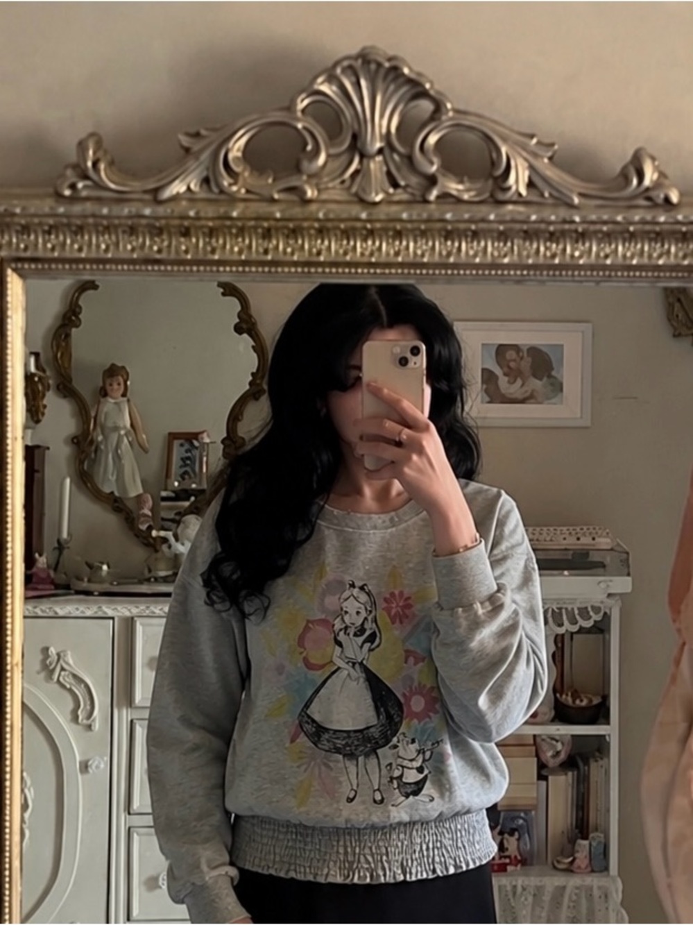 Disney Light Gray Graphic Pullover with Alice Illustration
